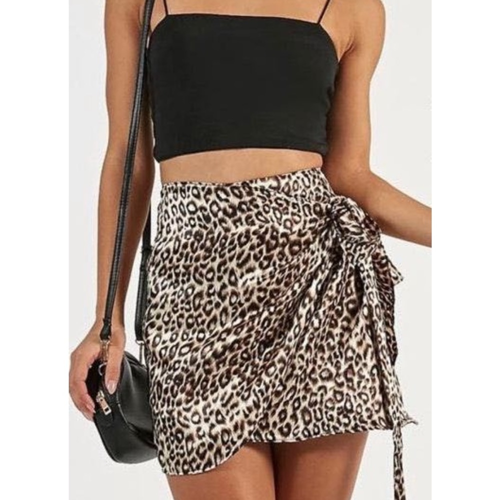 Showpo leopard print tie satin skirt